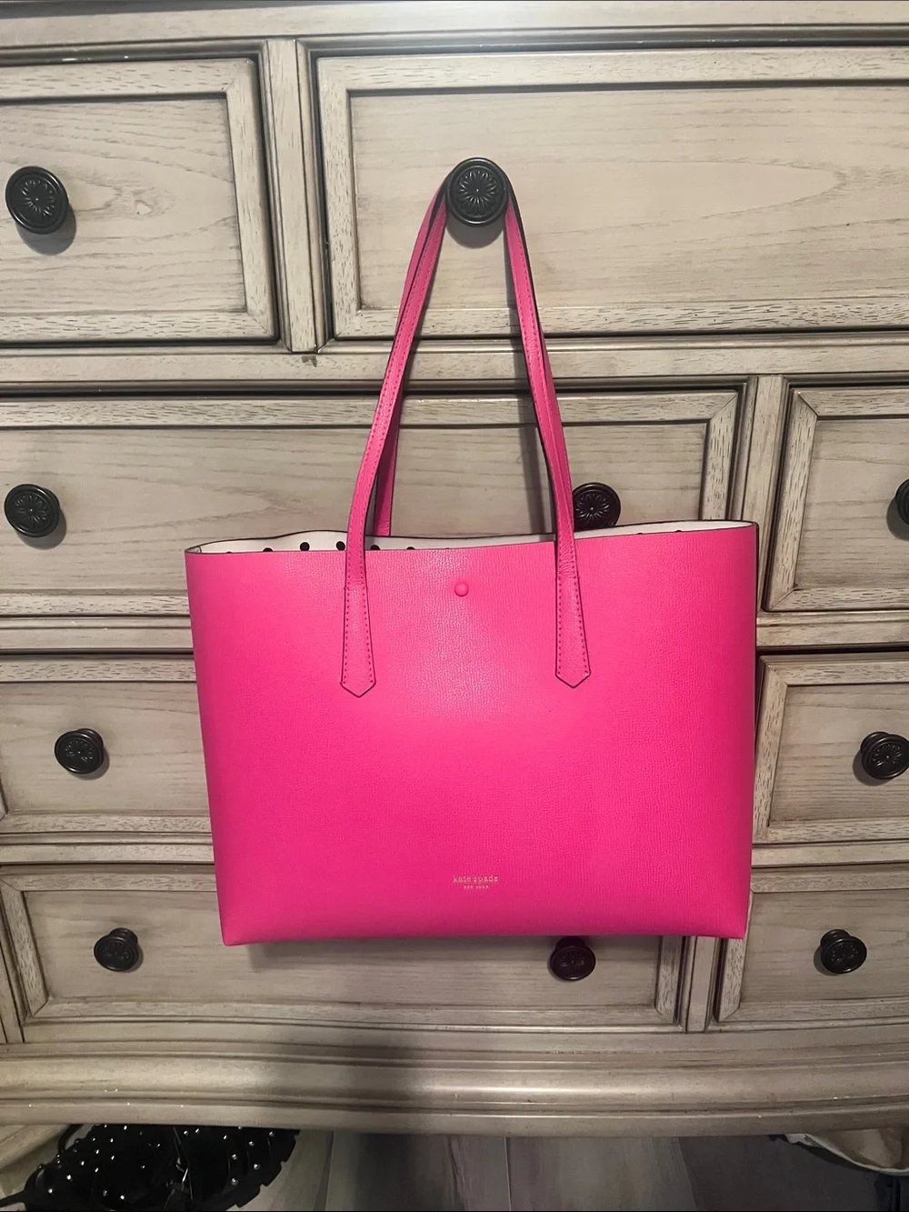 kate spade Hot Pink Tote with Polka Dot Lining